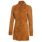 Womens Brown Leather Suede Coat by Jacket Field