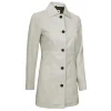 Kandis Womens Off White Real Leather Car Coat
