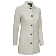 Kandis Womens Off White Real Leather Car Coat