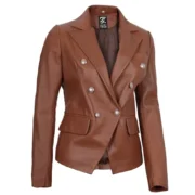 Kinley Womens Double Breasted Brown Leather Jacket by Jacket Field