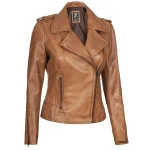Kirsten Womens Asymmetrical Camel Brown Leather Jacket by Jacket Field