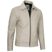 Mens Lambskin Leather Off White Jacket by Jacket Field