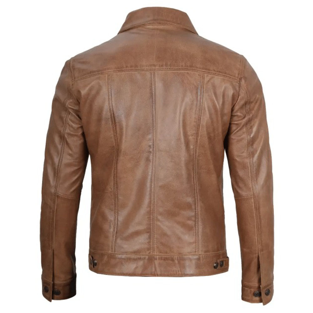 Mens Trucker Brown Leather Jacket by Jacket Field