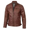 Mens Cognac Brown Leather Motorcycle Jacket Cafe Racer Style by Jacket Field