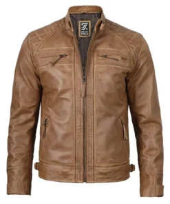 Mens Distressed Camel Brown Leather Jacket by Jacket Field