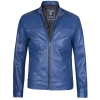 Men's Dodge Blue Racer Leather Jacket – Stylish Cafe Biker Blue Jacket By Jacket Field
