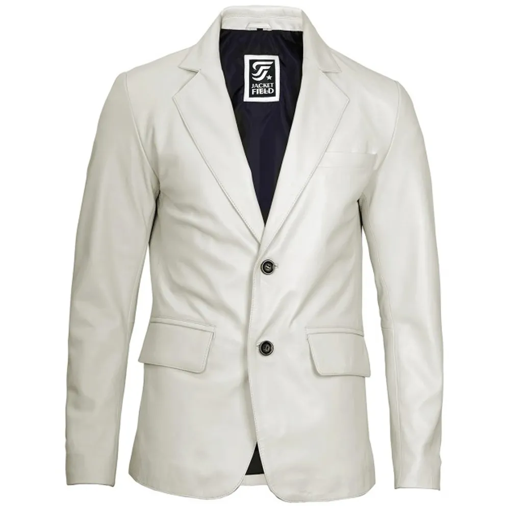 Mens Lambskin Leather Blazer Off White Jacket by Jacket Field