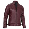 Mens Maroon Vegan Leather Quilted Biker Motorcycle Jacket by Jacket Field