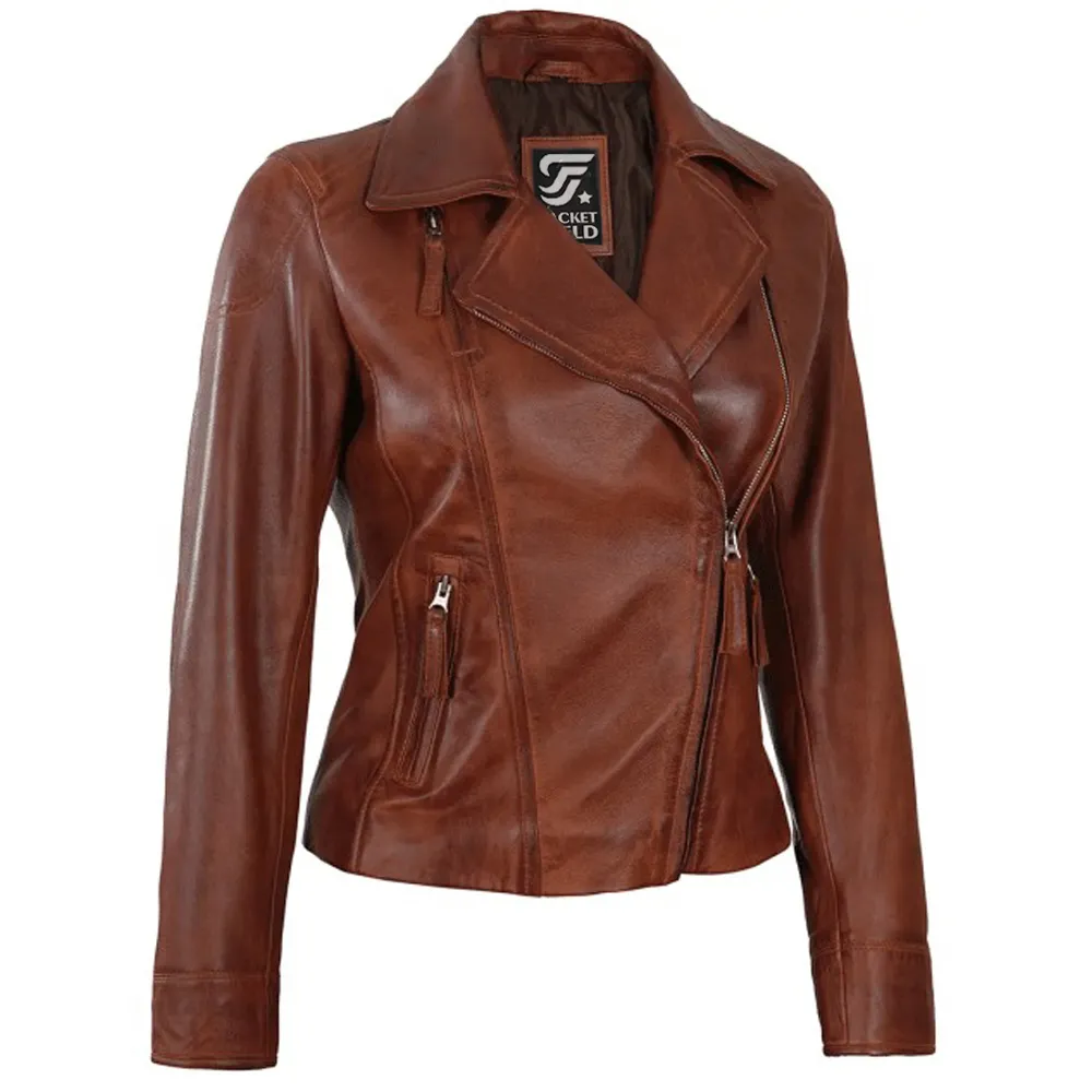 Womens Ramsey Cognac Brown Leather Jacket by Jacket Field