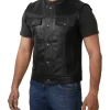Western Style Mens Black Leather Vest by Jacket Field