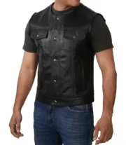 Western Style Mens Black Leather Vest by Jacket Field