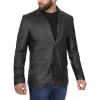Mens Two-Button Black Leather Blazer Jacket by Jacket Field