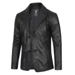 Mens Black Leather Blazer Coat by Jacket Field