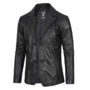 Mens Black Leather Blazer Coat by Jacket Field