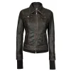 Tralee Dark Brown Leather Bomber Jacket Women with Hood by Jacket Field