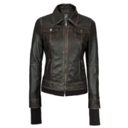 Tralee Dark Brown Leather Bomber Jacket Women with Hood by Jacket Field