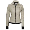 Beige Real Leather Bomber Jacket Women with Hood by Jacket Field