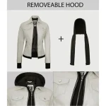 Off White Leather Bomber Jacket Women with Hood by Jacket Field