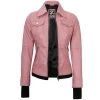 Pink Real Leather Bomber Jacket Women with Hood by Jacket Field