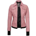 Pink Real Leather Bomber Jacket Women with Hood by Jacket Field