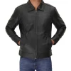 Mens Vegan Black Leather Jacket With Shirt Collar by Jacket Field
