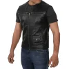 Winston Mens Black Quilted Leather Vest by Jacket Field