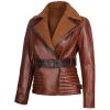 Womens Brown Asymmetrical Sherpa Leather Shearling Jacket by Jacket Field
