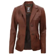 Womens Two-Button Brown Leather Jacket by Jacket Field