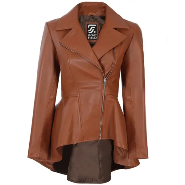 Womens Peplum Brown Leather Jacket by Jacket Field