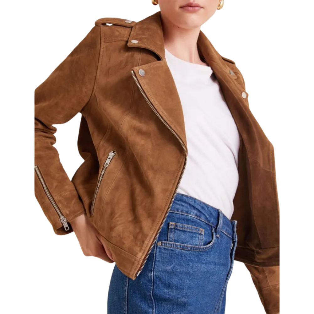 Womens Tan Biker Leather Suede Jacket by Jacket Field