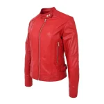 Womens Biker Soft Red Leather Jacket by Jacket Field