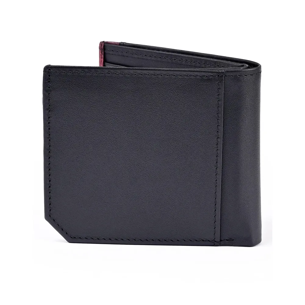 Mens Black Plain Bi-Fold Leather Wallet by Jacket Field