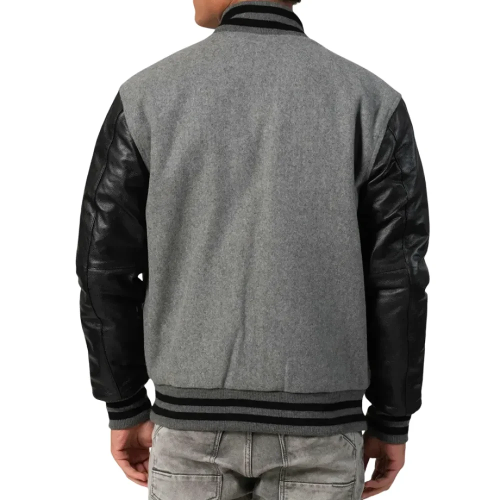 Mens Light Oxford & Black Sleeves Clothing Varsity Jacket by Jacket Field