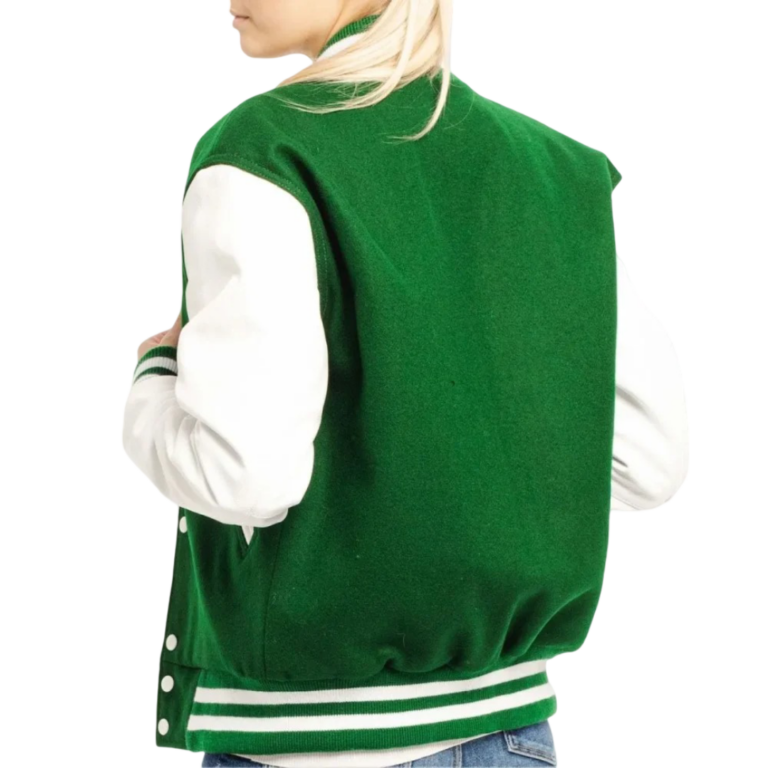 Womens Green and White Clothing Varsity Jacket by Jacket Field