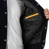 Mens Black & Bright Gold Leather Sleeves Clothing Varsity Jacket by Jacket Field