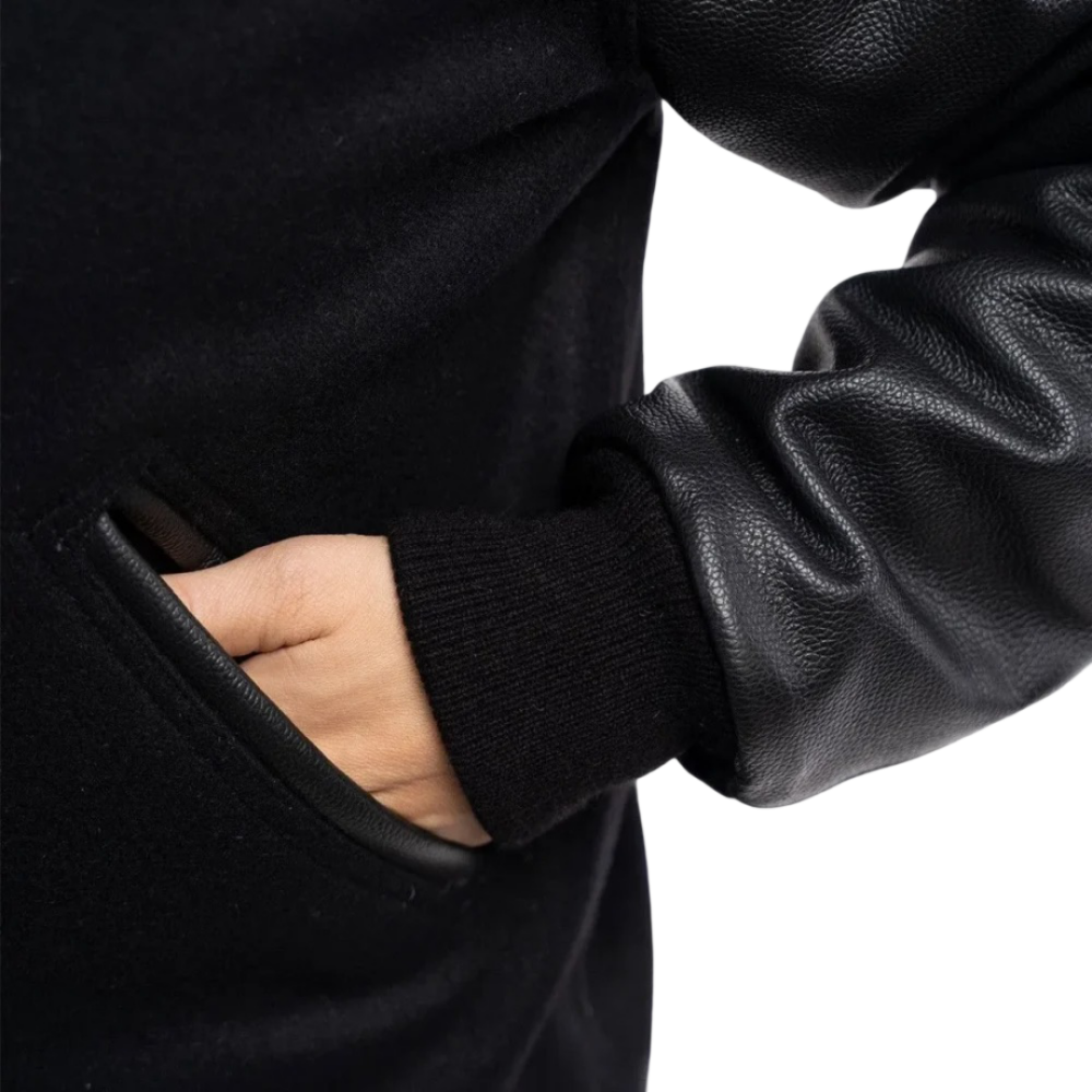 Womens Black Wool Body & Black Sleeves Clothing Varsity Jacket by Jacket Field