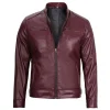 Mens Vegan Maroon Leather Cafe Racer Motorcycle Jacket by Jacket Field
