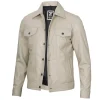 Mens Leather Trucker Off White Jacket by Jacket Field