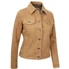 Womens Light Tan Trucker Leather Suede Jacket by Jacket Field