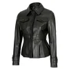 Gladys Women’s Short Body Peplum Black Leather Jacket By Jacket Field