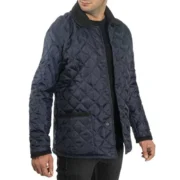 Mens Navy Blue Quilted Bomber Jacket by Jacket Field