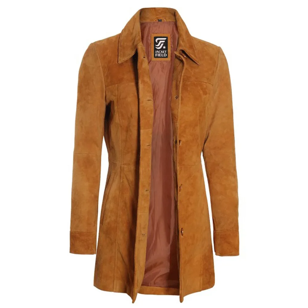 Womens Brown Leather Suede Coat by Jacket Field