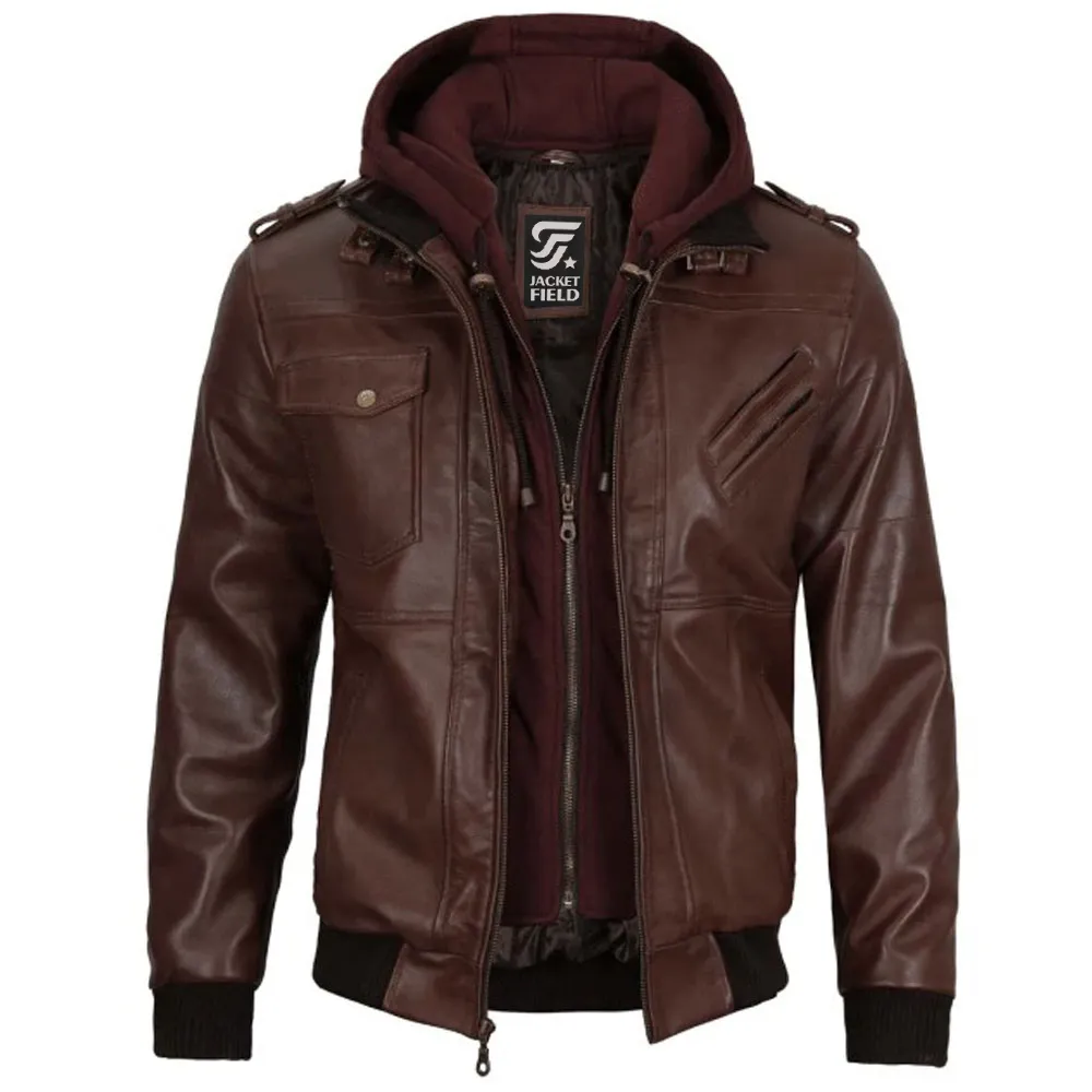 Mens Bomber Brown Leather Jacket by Jacket Field