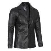 Mens Black Leather Blazer Coat by Jacket Field