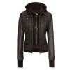 Tralee Dark Brown Leather Bomber Jacket Women with Hood by Jacket Field