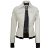 Off White Leather Bomber Jacket Women with Hood by Jacket Field
