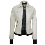 Off White Leather Bomber Jacket Women with Hood by Jacket Field