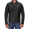 Mens Vegan Black Leather Jacket With Shirt Collar by Jacket Field