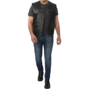 Winston Mens Black Quilted Leather Vest by Jacket Field