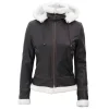 Brown Fur Lined Leather Bomber Jacket Women with Removable Hood by Jacket Field